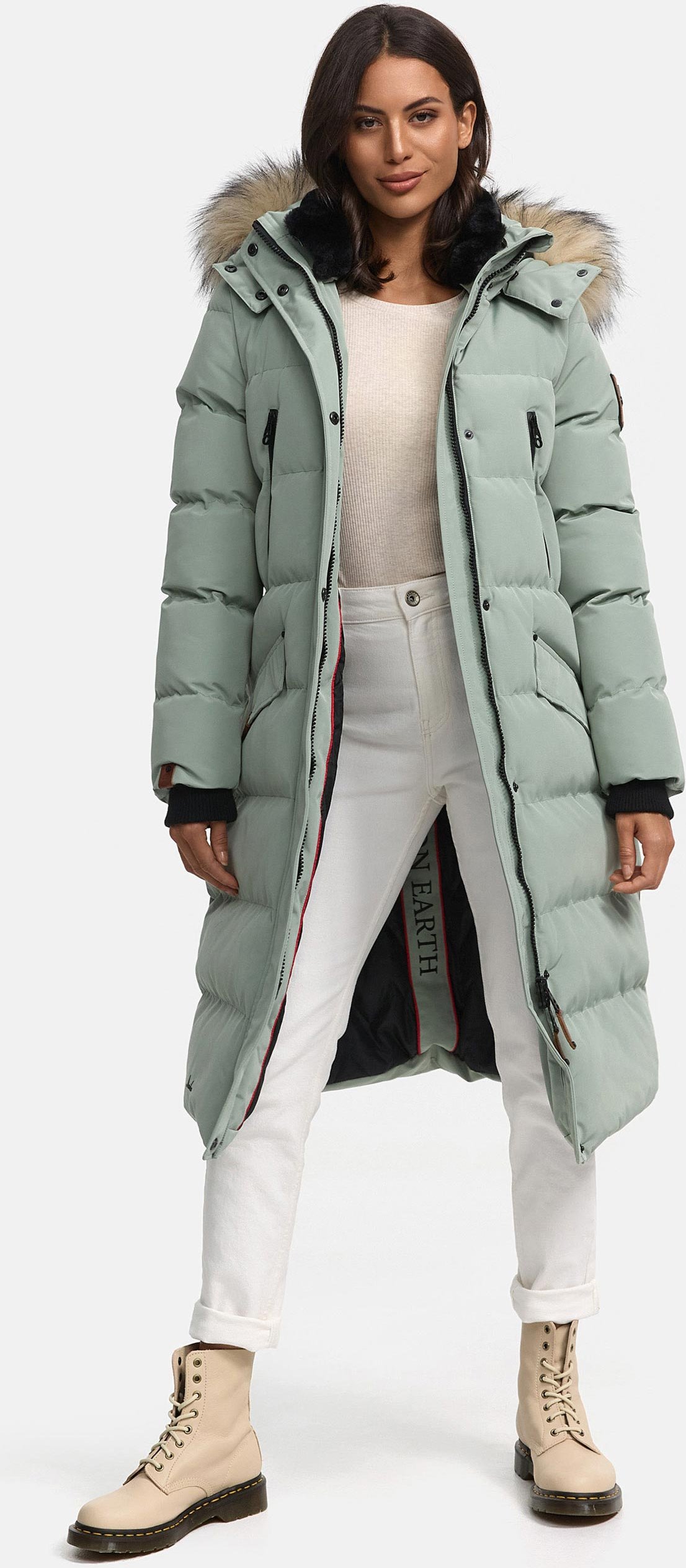 Marikoo Damen Winterjacke – Schneesternchen, lang mit Kapuze & Fellkragen