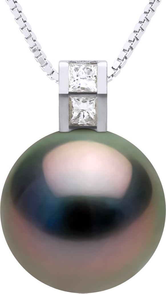 Anhänger Schmuck Prestige Diamant 0,04 cts – Größe Princess – echte Tahiti-Zuchtperle rund 11–12 mm