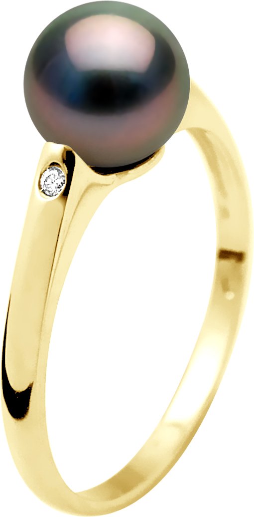 Ringdiamanten 0,02 cts – Tahiti-Perle rund 8–9 mm – Gelbgold