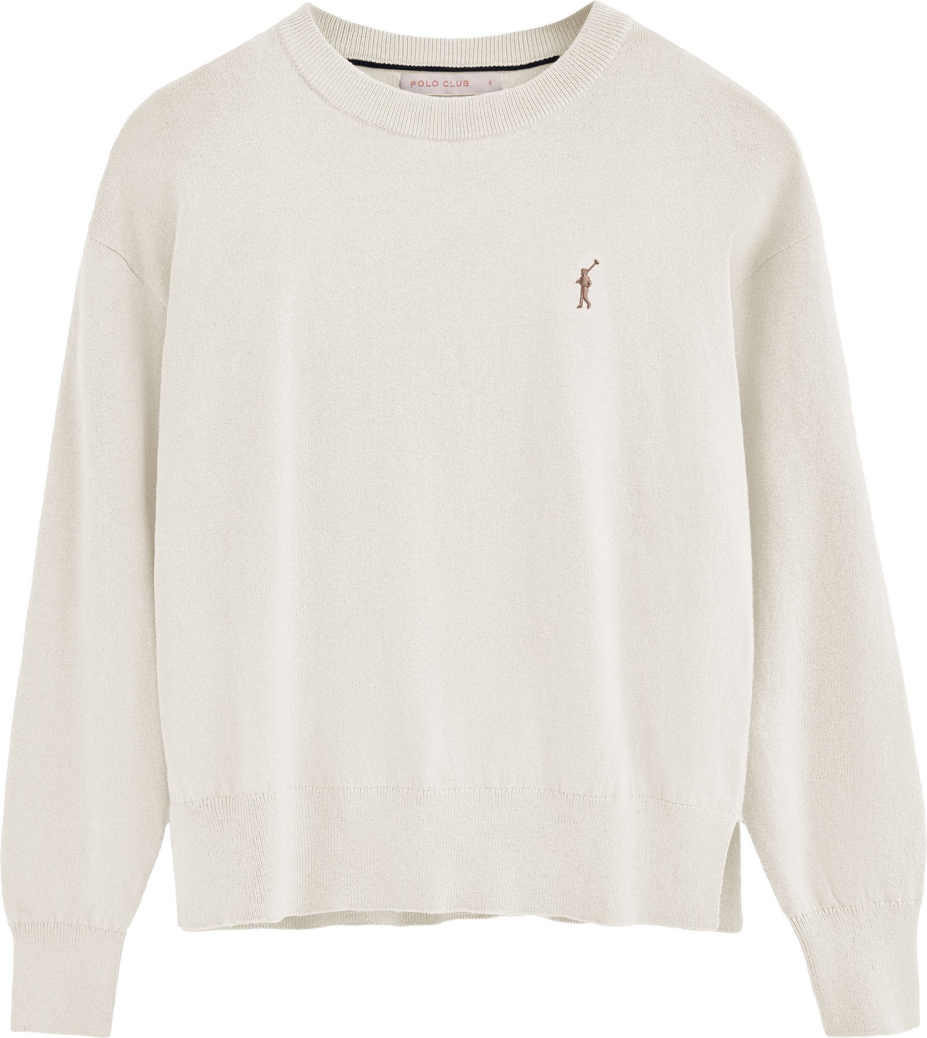 Pullover ecru mit Rundhalskragen aus Wollgemisch mit gesticktem Rigby Go-Logo