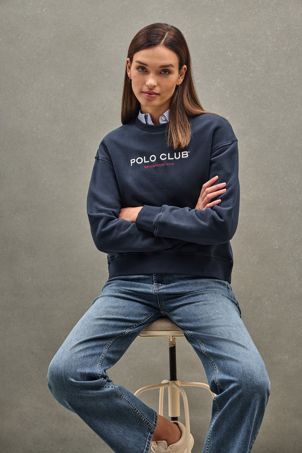 Sweatshirt marineblau im Boxy Fit Established 2012 Polo Club
