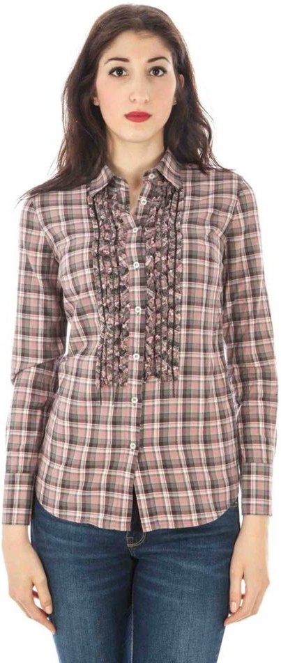 Karo-Rüschendetail-Shirt