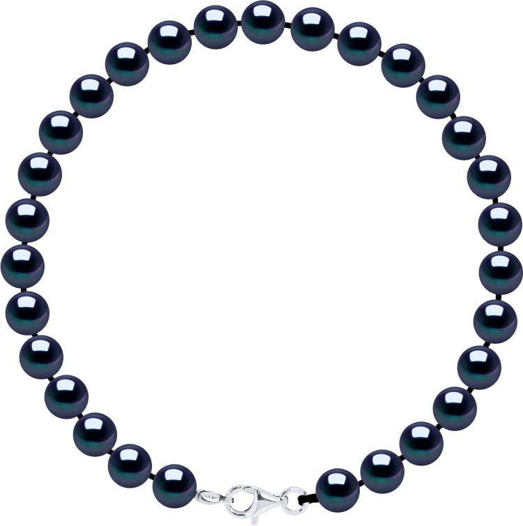 DIADEMA - Armband - Echte Süßwasserperlen - Schwarzer Tahitian Style - Silber