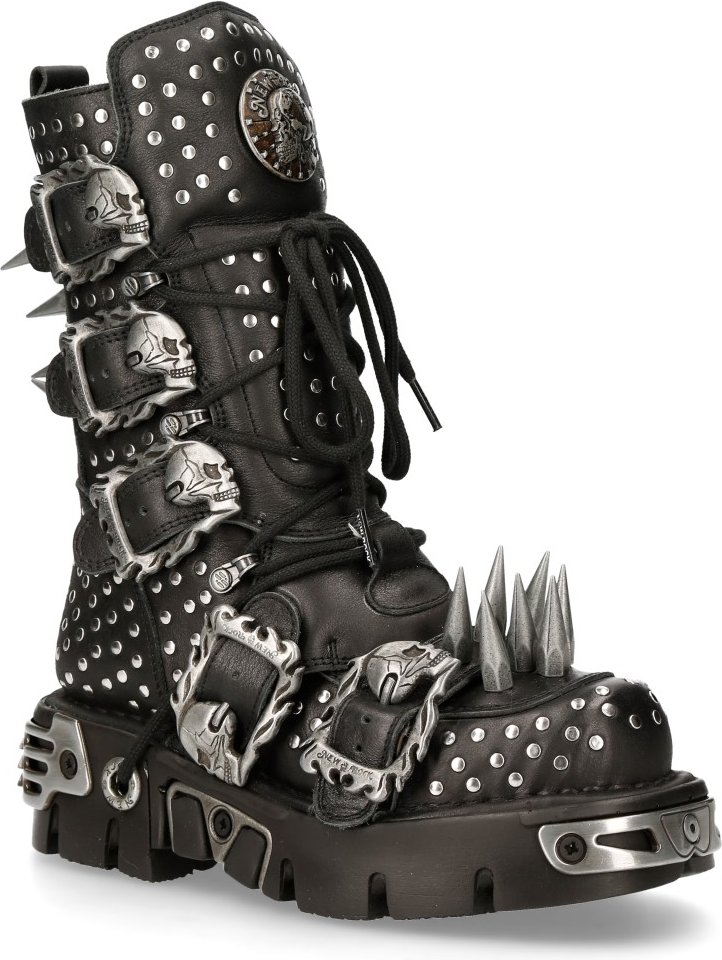 New Rock Gothic-Stiefel mit Nieten aus schwarzem Leder-1535-S1