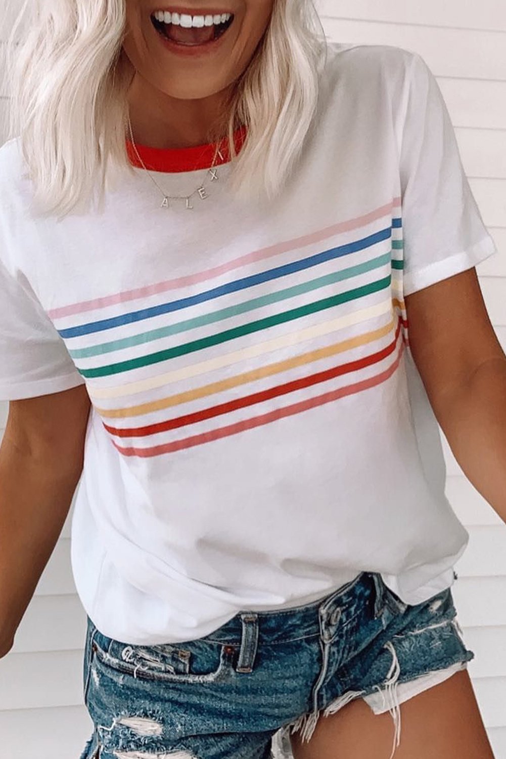Regenbogenstreifen Kurzarmshirt