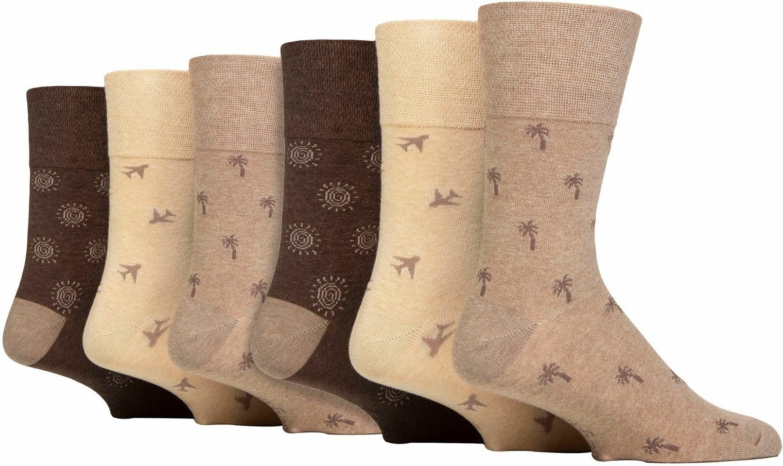 Thumbnail - 6er Pack Herren Baumwollsocken ohne Elastik mit quadratischem Muster für schlechte Durchblutung