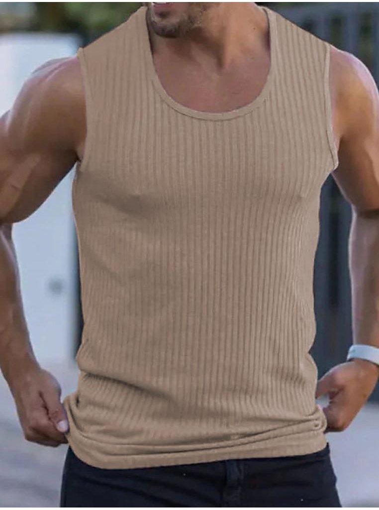 Thumbnail - Herren Full Size Geripptes Rundhals-Tank Top in Übergrößen
