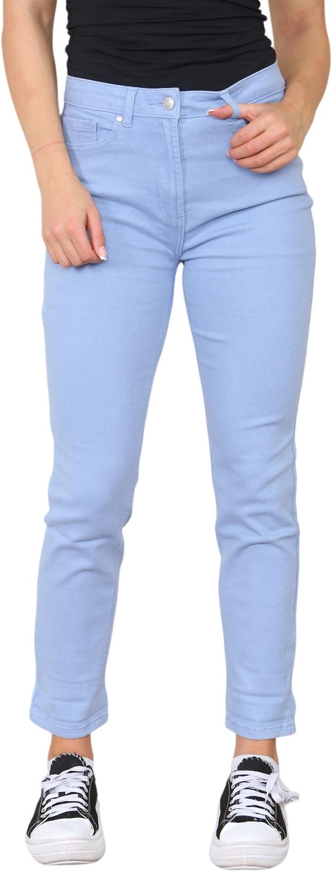 M&Co Damen-Mom-Jeans mit hohem Bund und schmal zulaufendem, geradem Bein in Himmelblau