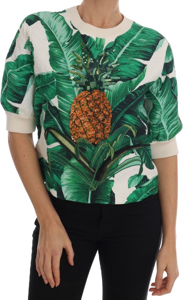 Dolce & Gabbana - Pull à col ras du cou à sequins ananas et banane pour femme
