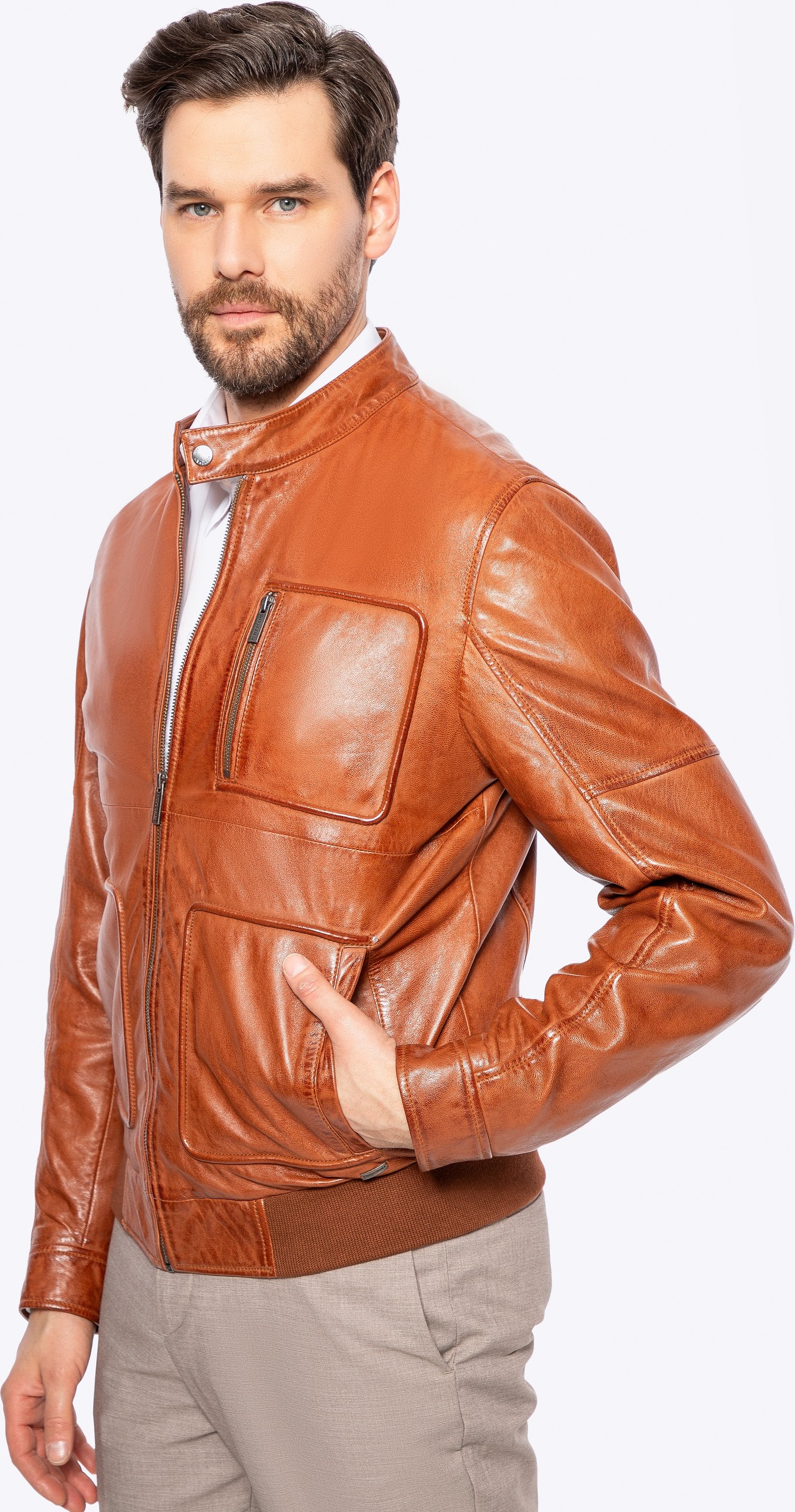 Wittchen Herren-Lammfelljacke mit rechteckigen Taschen, hellbraun, Naturleder