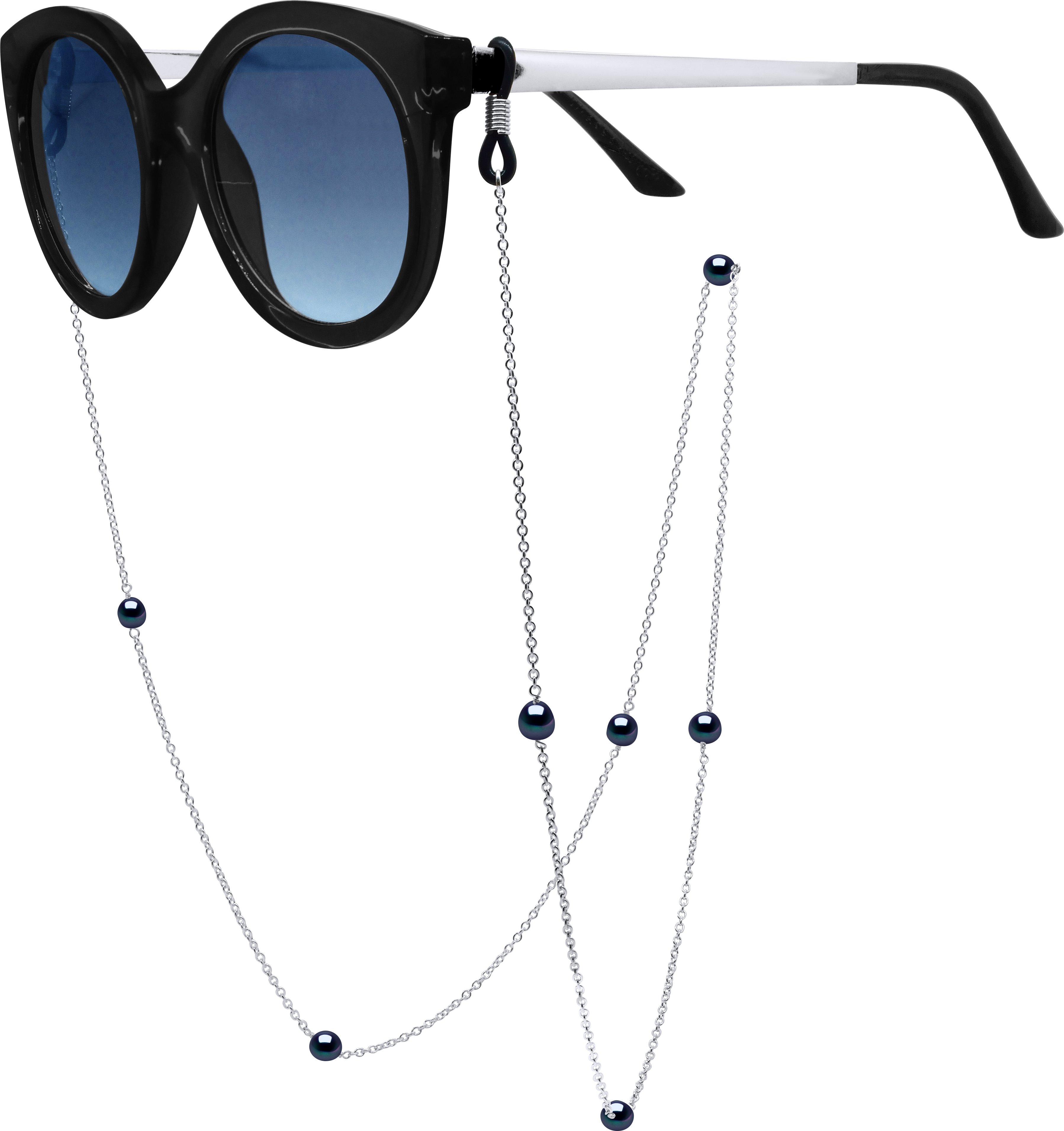 Brillenkette – Forçat-Silberkette im Wechsel mit 7 echten Süßwasser-Zuchtperlen rund 6–7 mm