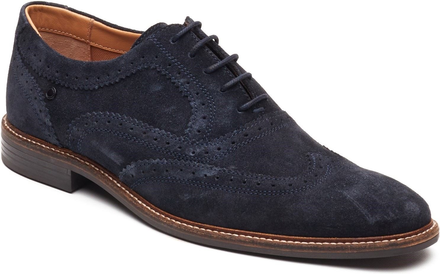Base London Clarence Brogue Leder Herren Navy Brogues Schuhe