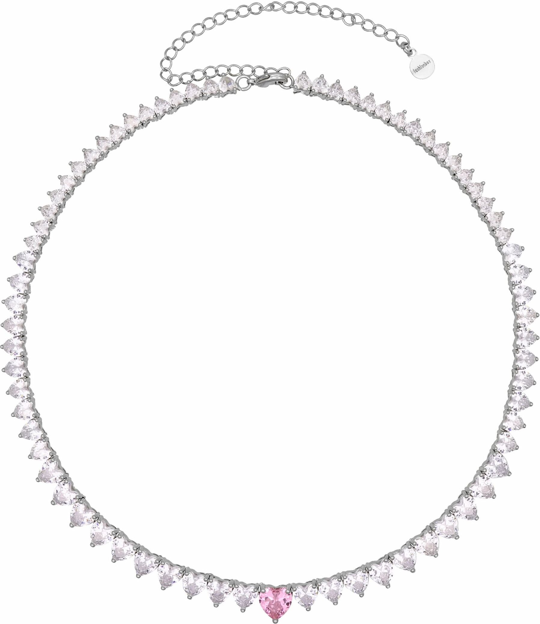 Fashionbox Collier rhodiniert Zirkonia weiss Mittelteil Zirkoniaherz pink