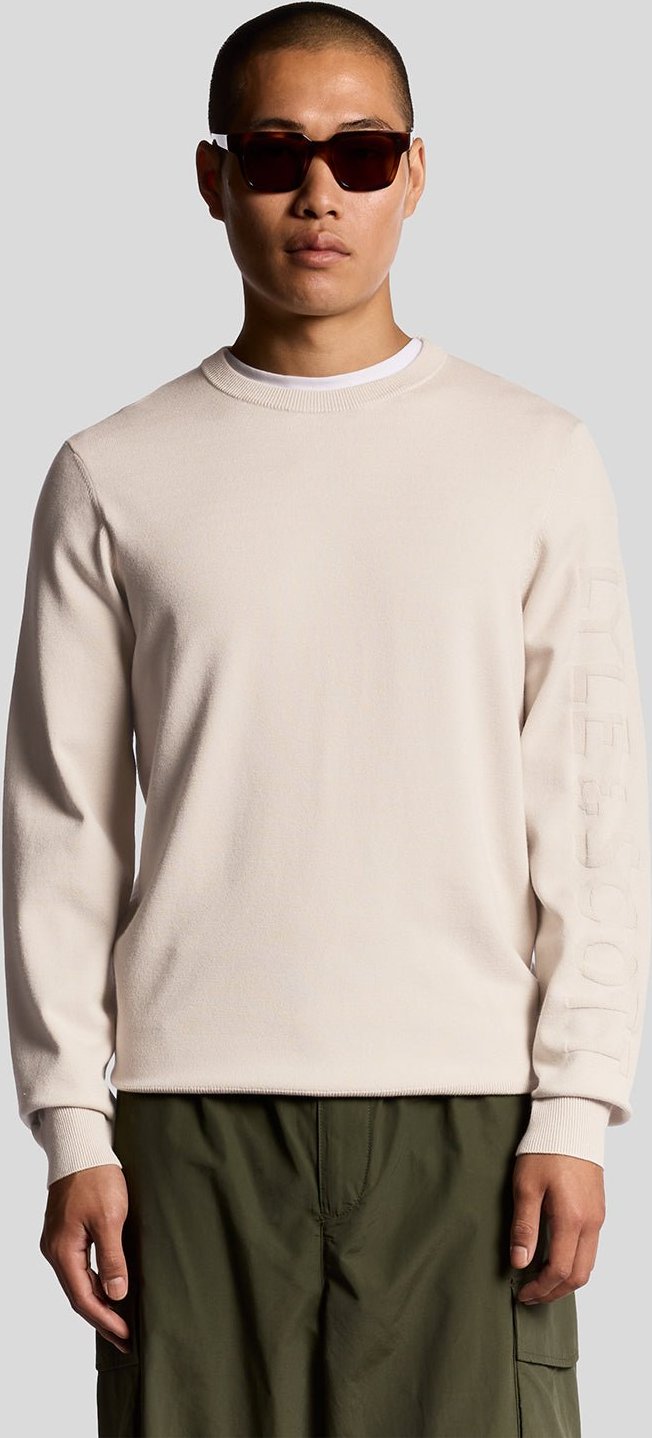 Lyle & Scott – Rundhalspullover mit Netzlogo – Weiß