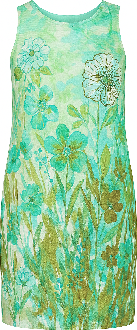 Ärmelloses Kleid aus leichtem Voile mit Blumenmuster und Taschen