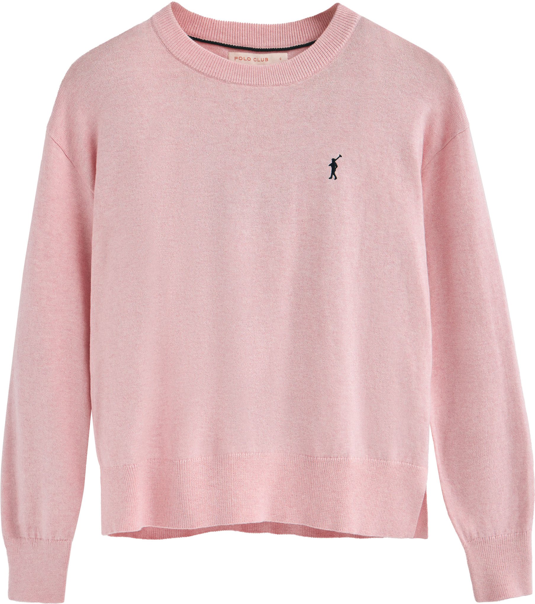 Pullover rosa meliert mit Rundhalskragen aus Wollgemisch mit gesticktem Rigby Go-Logo