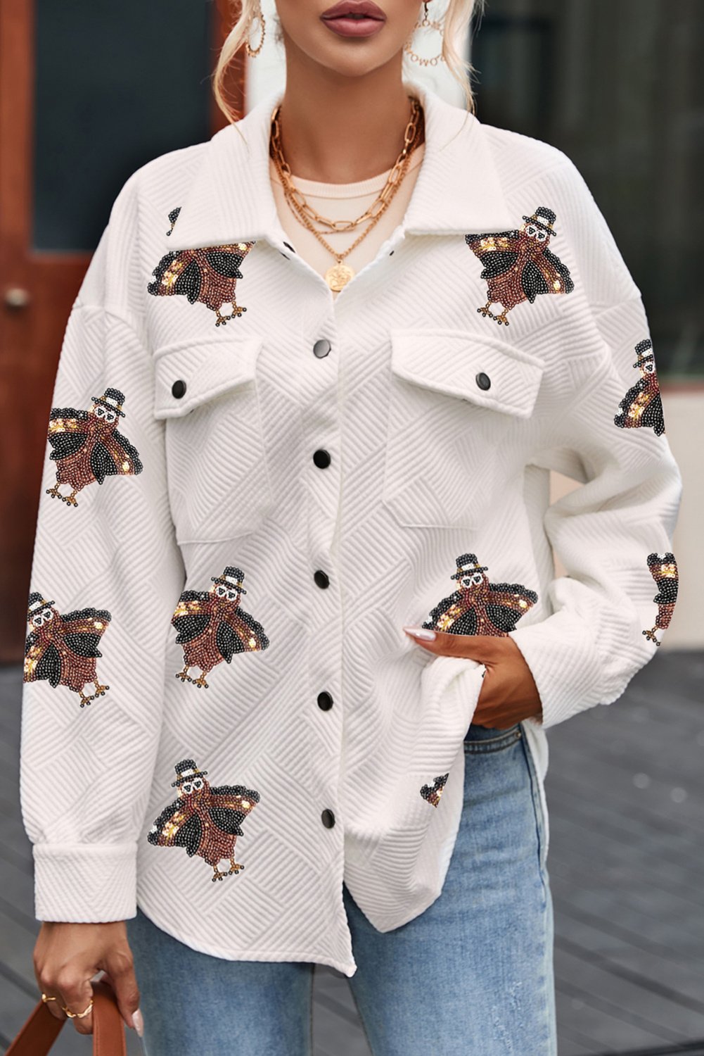 Besticktes Detail Lockeres Fit Shirt