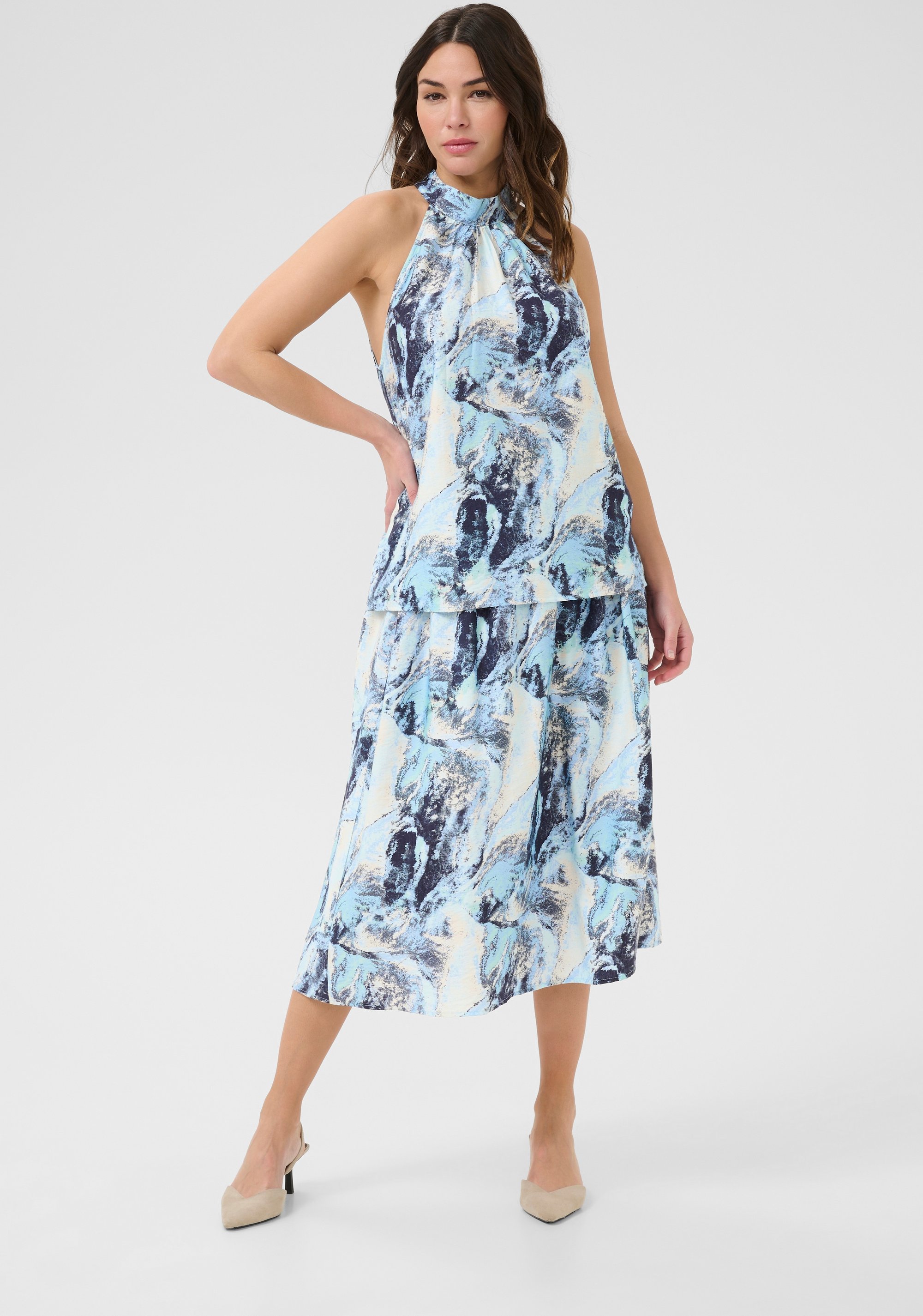 Thumbnail - Ärmellose Bluse A-shape Blue Organic Print blue
