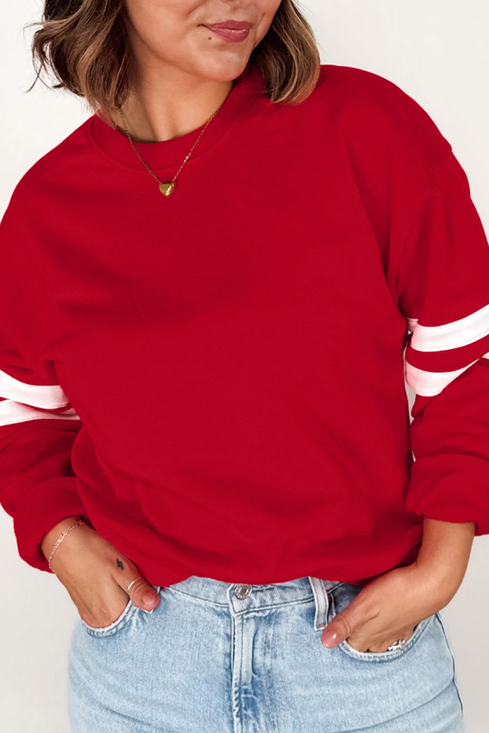 Gestreifter Ärmel Pullover Sweatshirt