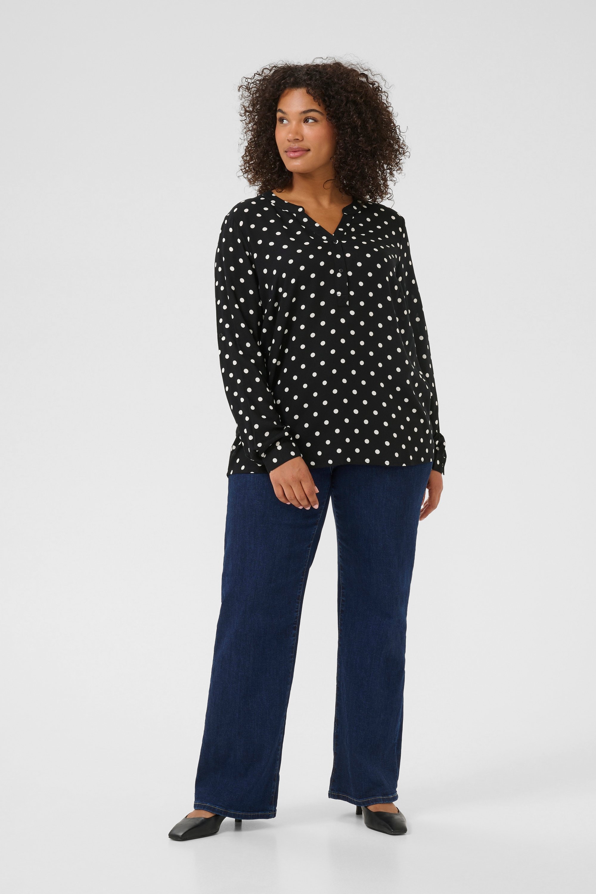 Langarm-Bluse Regular fit Black/ Chalk Dot Print black white