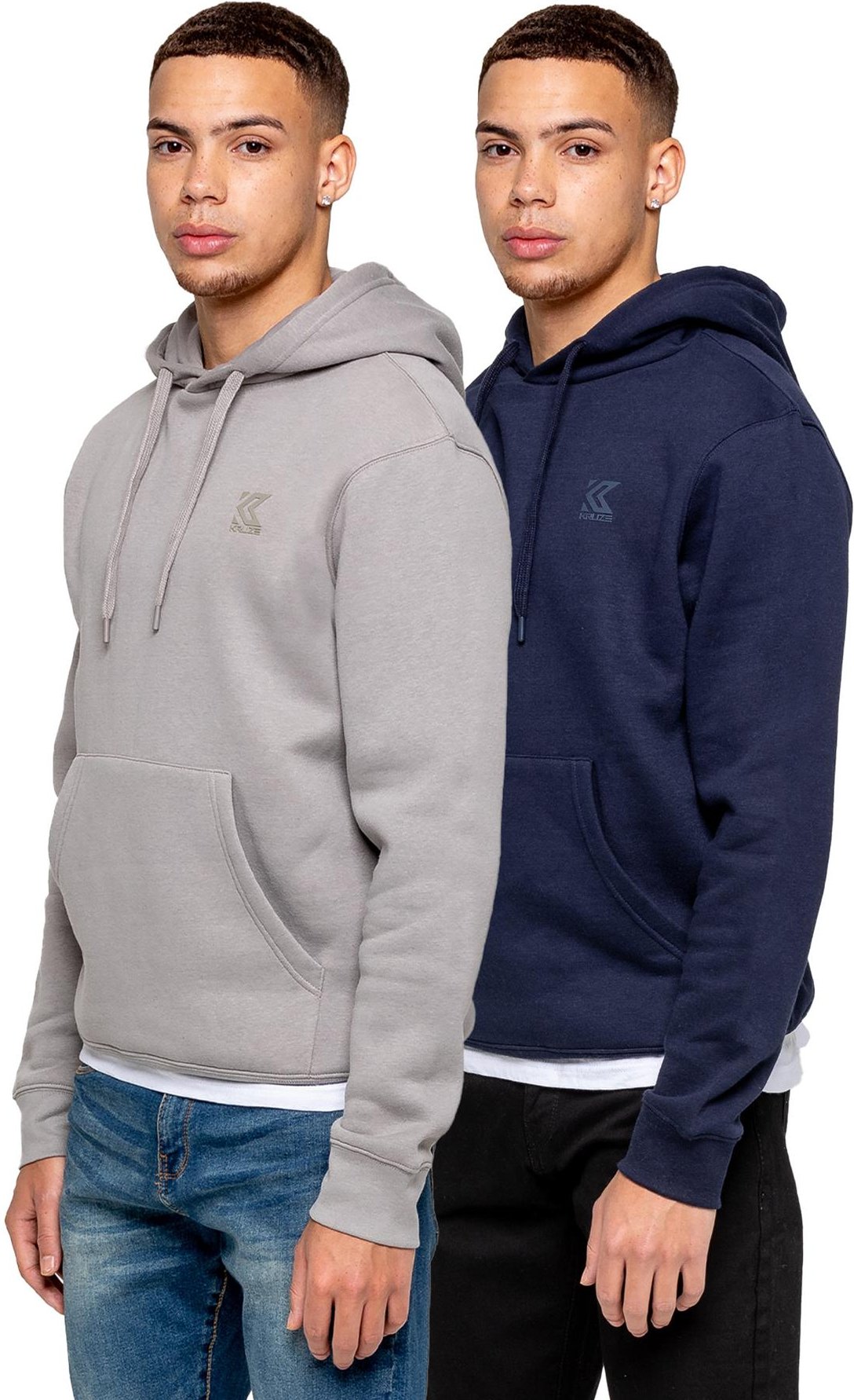 Thumbnail - Kruze | 2 Pack Herren Pullover Hoodie - NVY/GRY