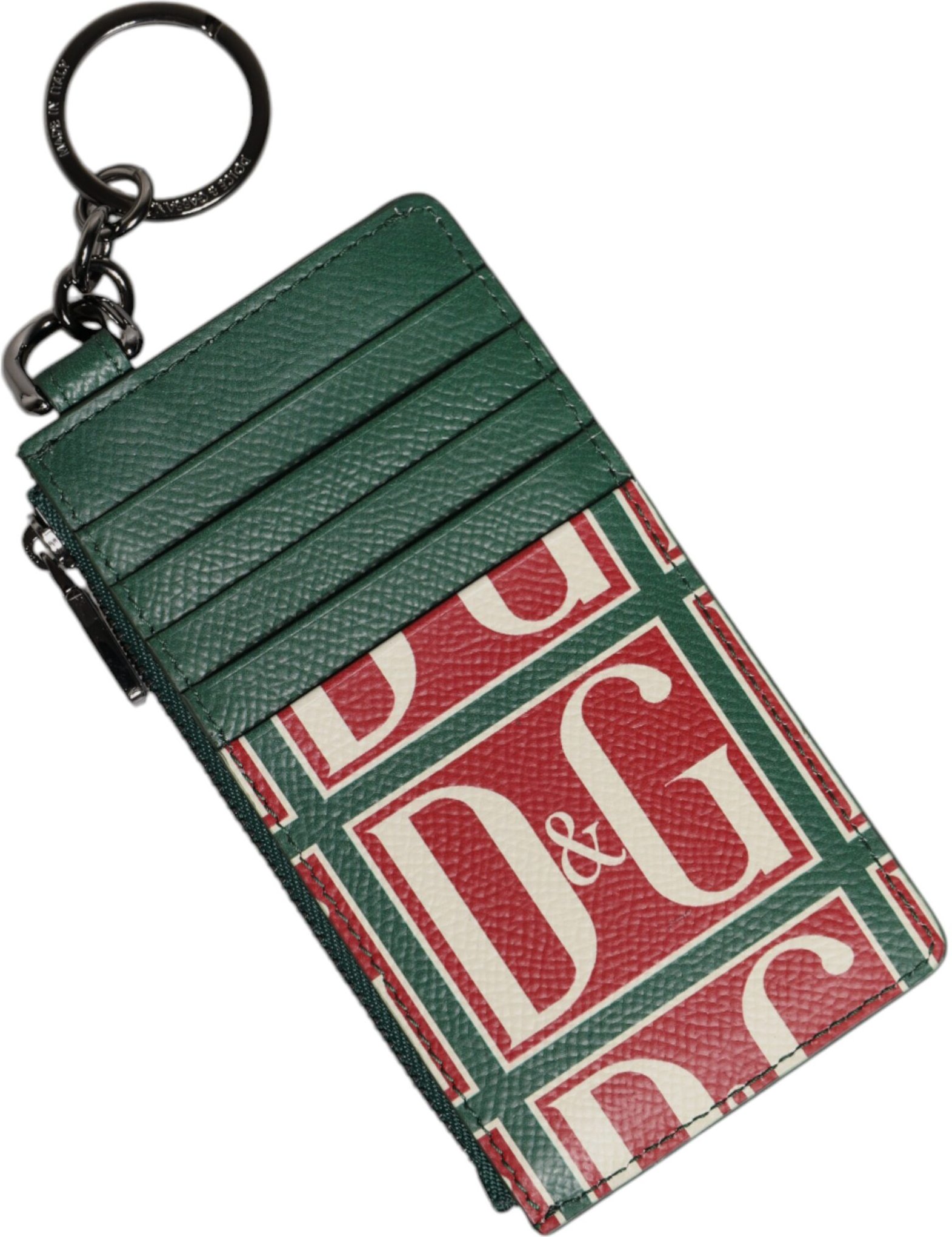 Grünes Kalbsleder Logo-Print Monogramm Kartenhalter Wallet
