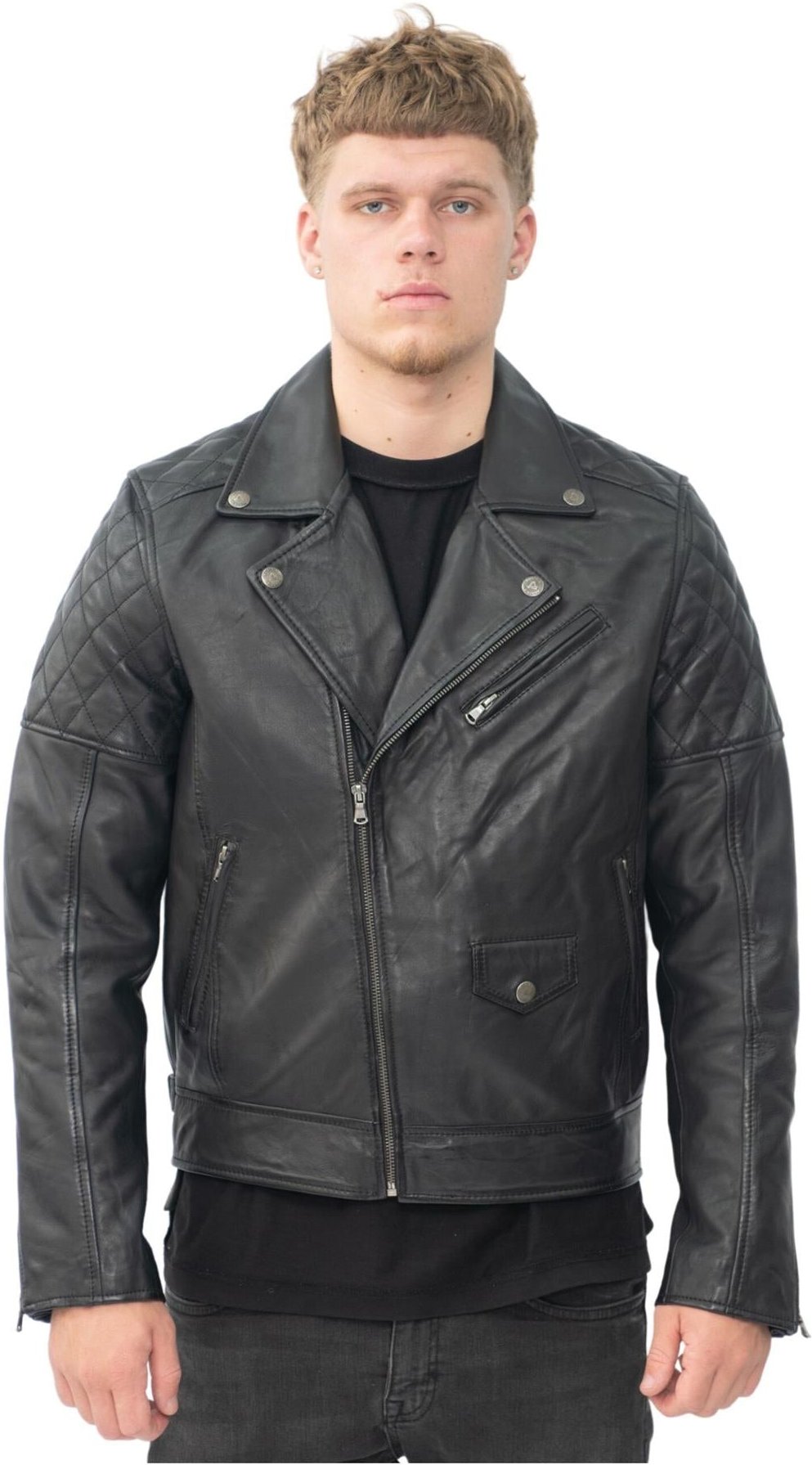 Herren-Bikerjacke aus Leder mit Kreuzreißverschluss – Gibraltar