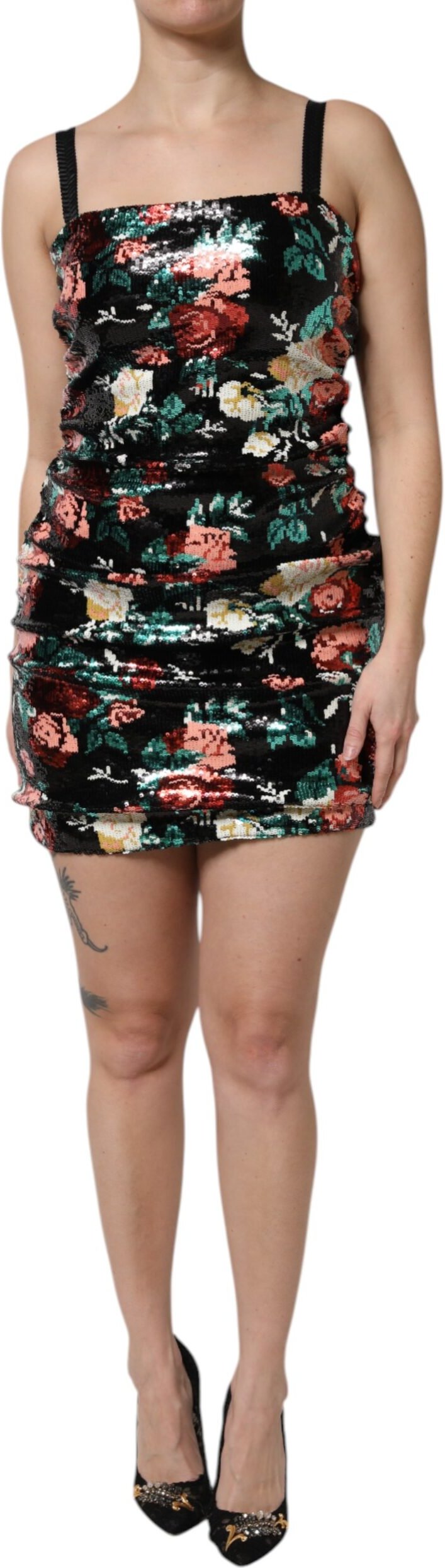 Pailletten Mini Kleid mit floralem Druck