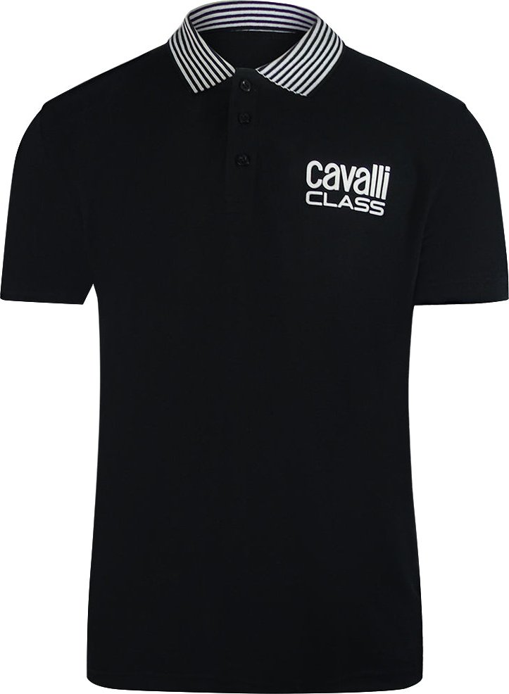 Cavalli Class - Schwarzes Poloshirt Mit Gestreiftem Kragen
