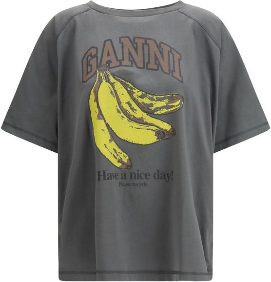 Ganni Graues Baumwoll-T-Shirt