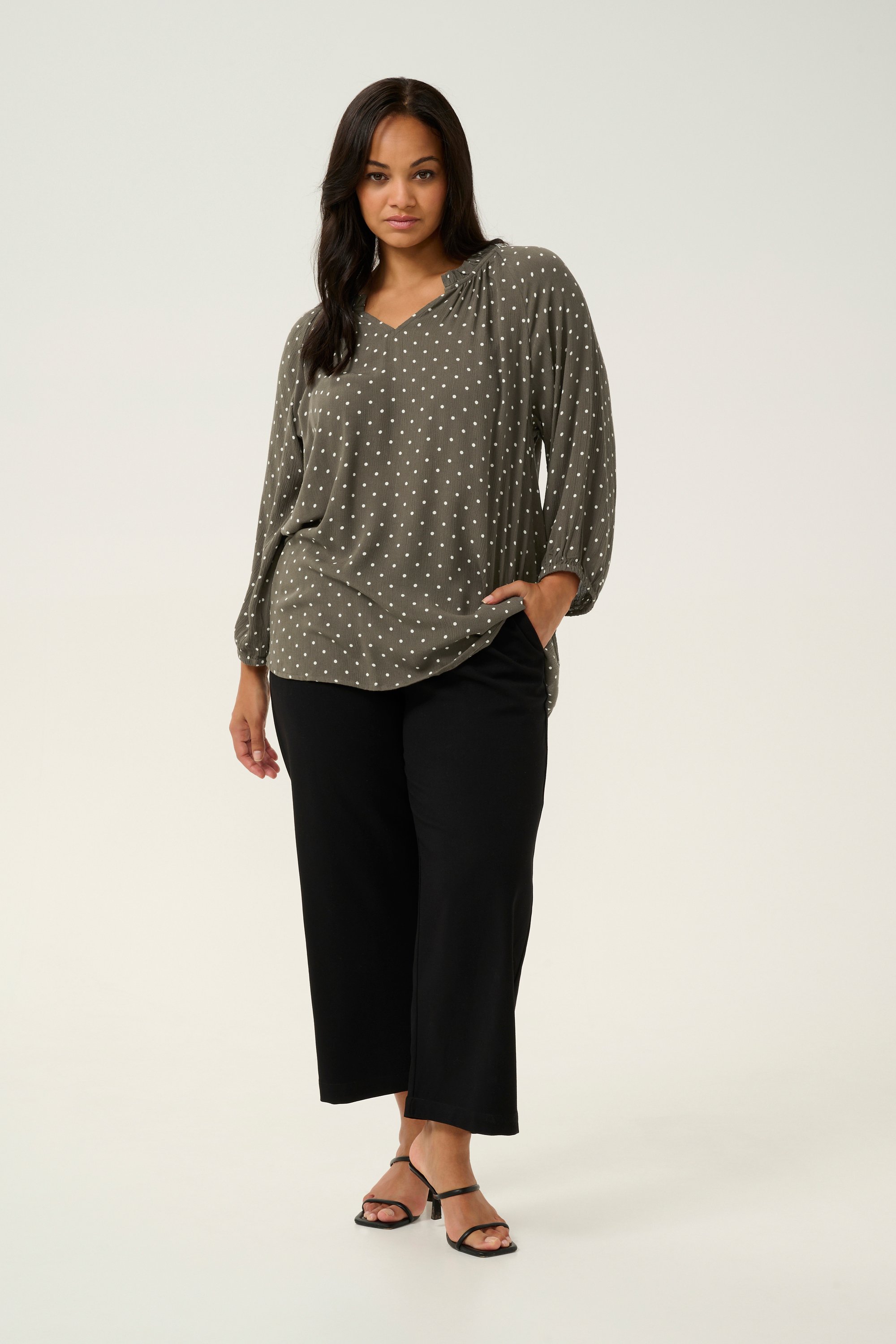 Langarm-Bluse Regular fit Major Brown/Chalk Dot brown white