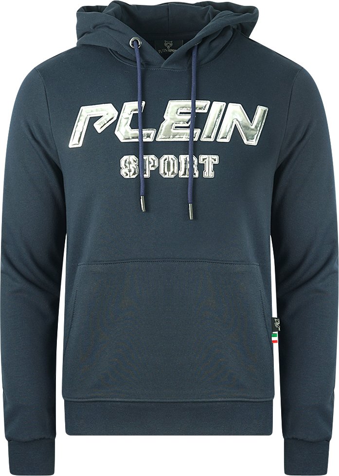 Philipp Plein Sport Silber Logo Marineblau Hoodie