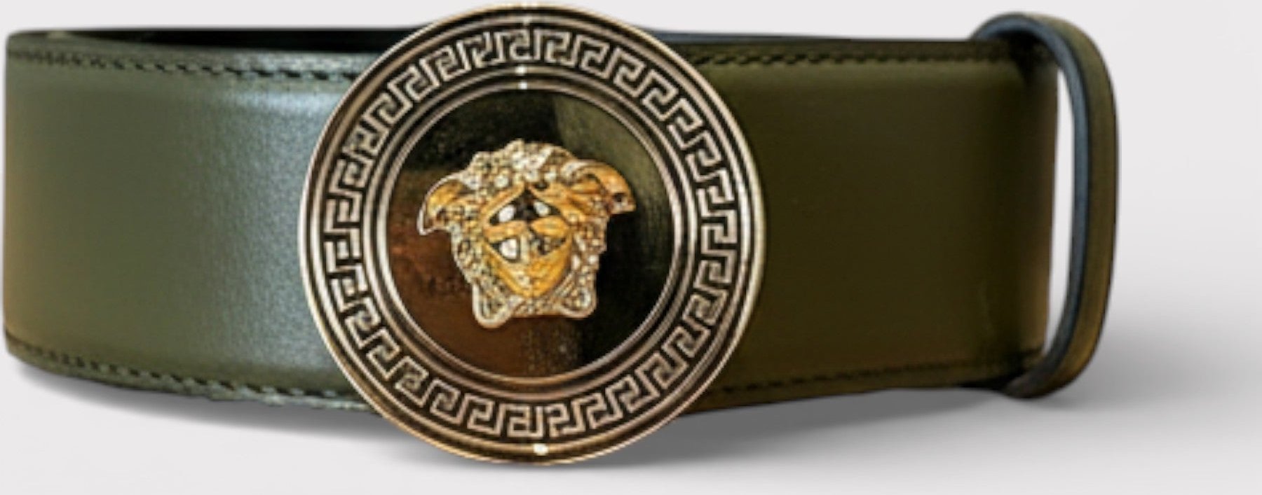 Versace Medusa-Logo Kalbsleder-Gürtel Olive/Schwarz