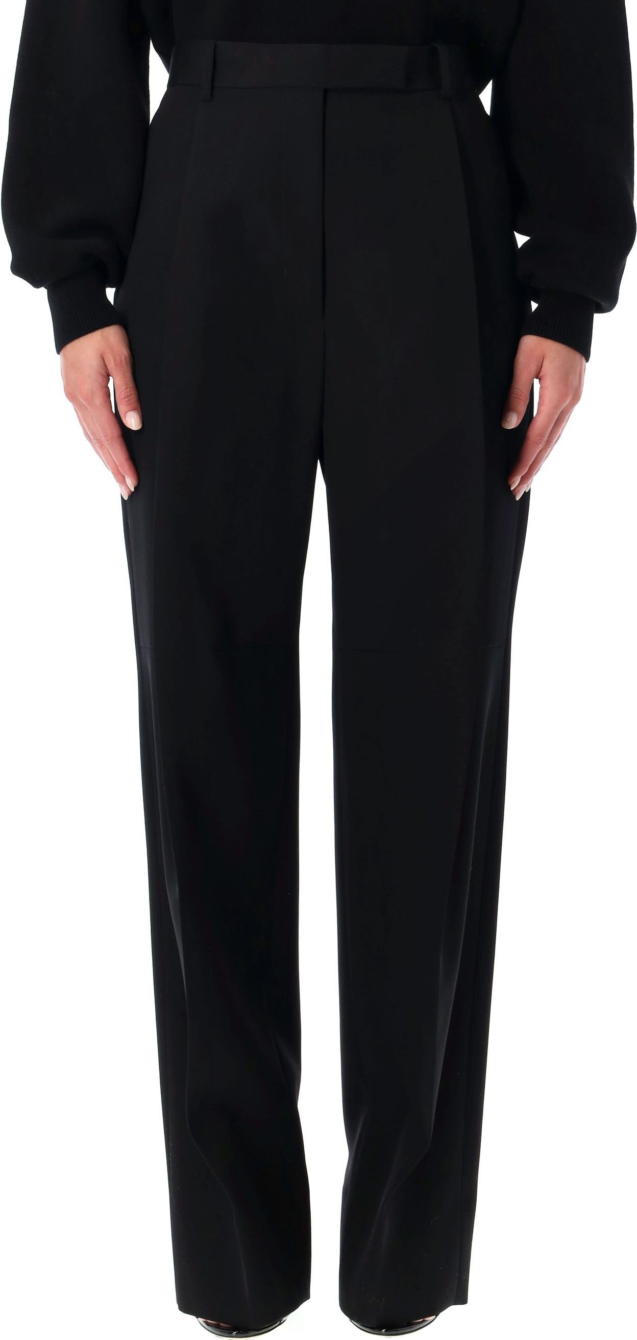 Schwarze Wolle Maßgeschneiderte weite Hose