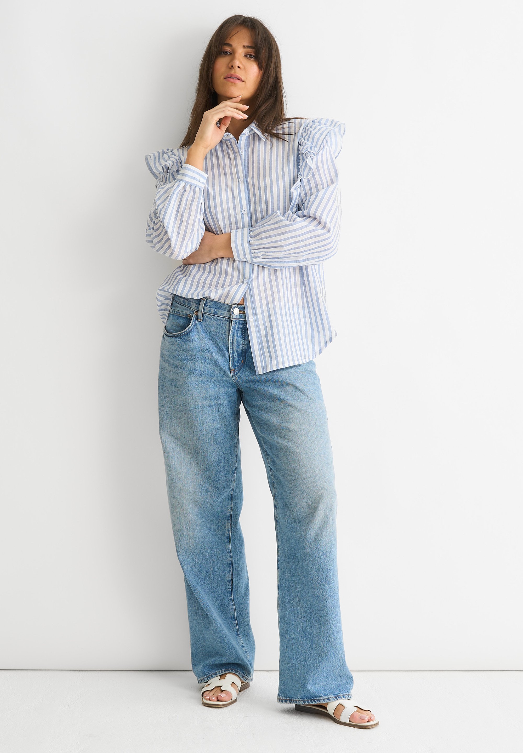 Gestreiftes Rüschenhemd aus Baumwolle