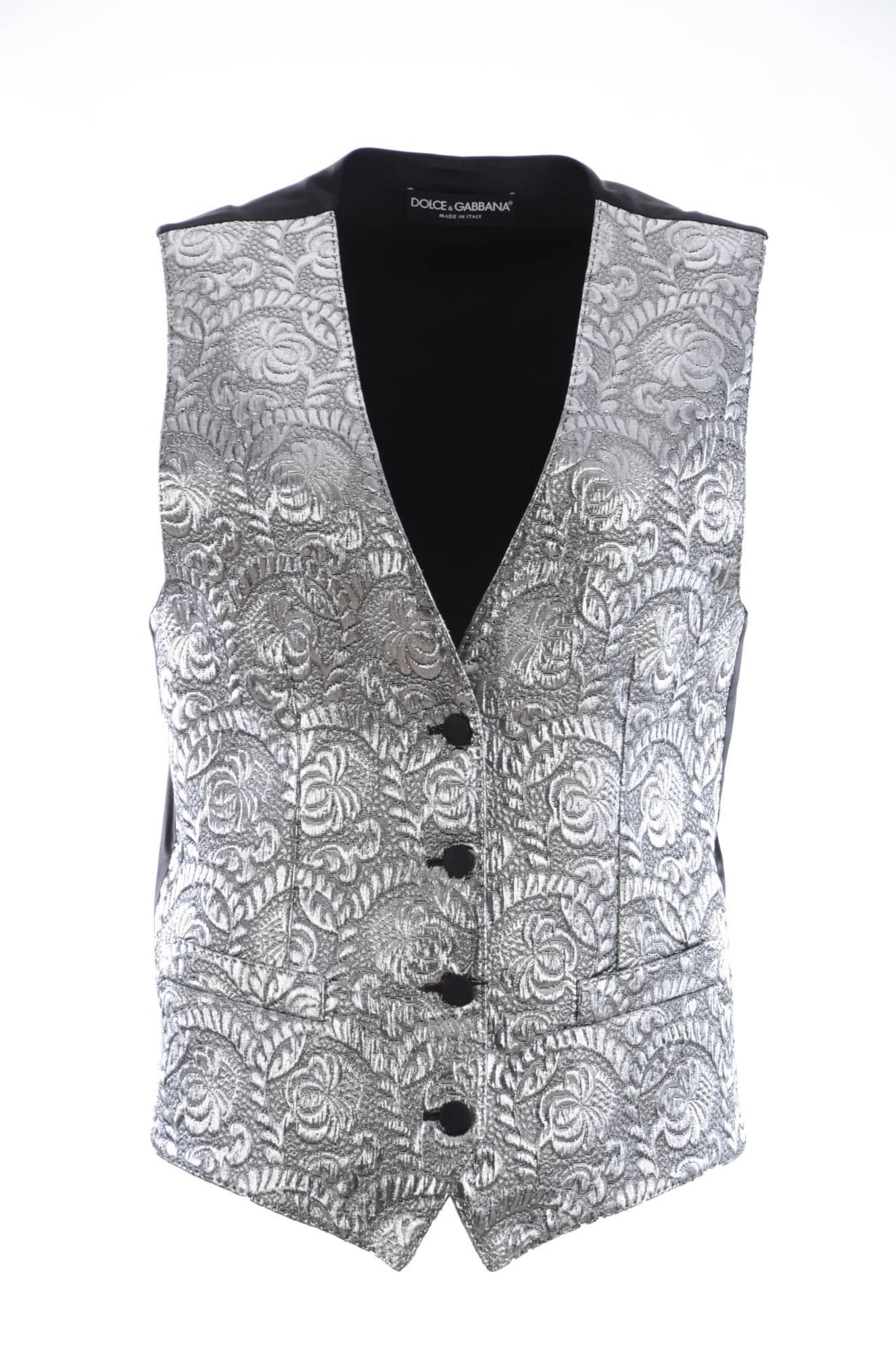 Dolce & Gabbana Top métallique sans manches en brocart argenté pour femme