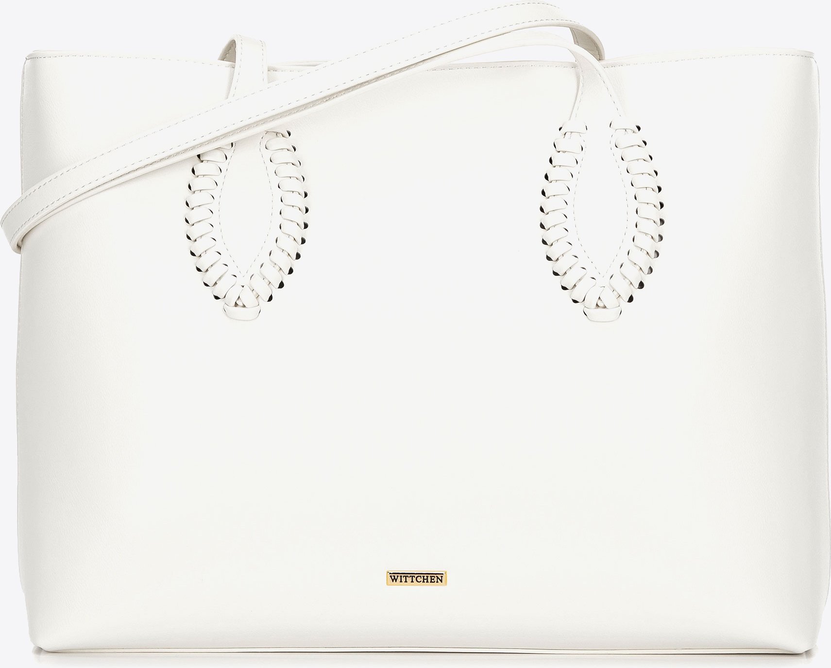 Wittchen Damen-Einkaufstasche aus Öko-Leder mit gewebten Akzenten, cremefarben