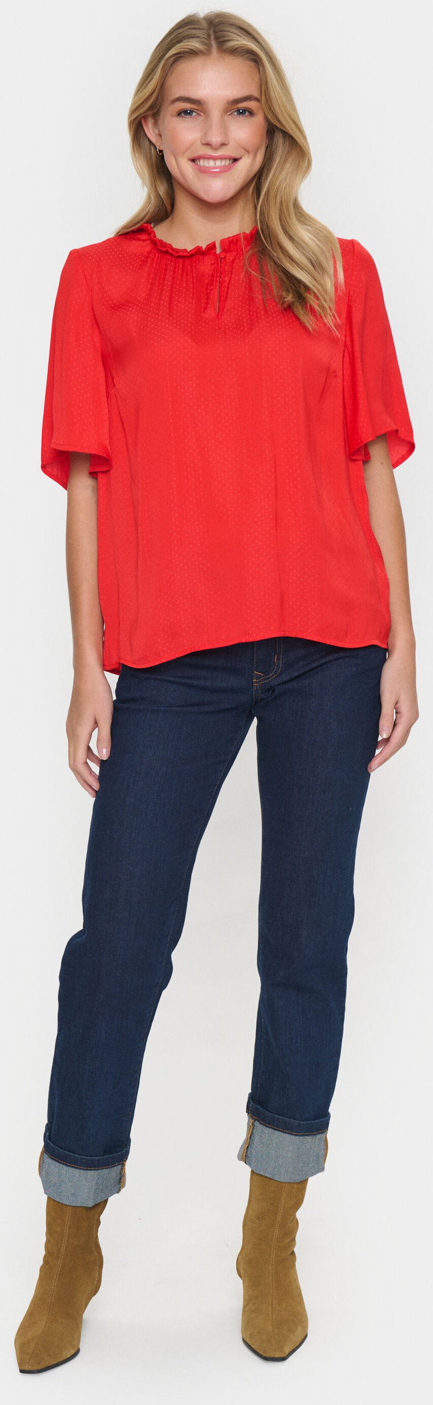 Kurzarm-Bluse Lockere Passform Flame Scarlet red