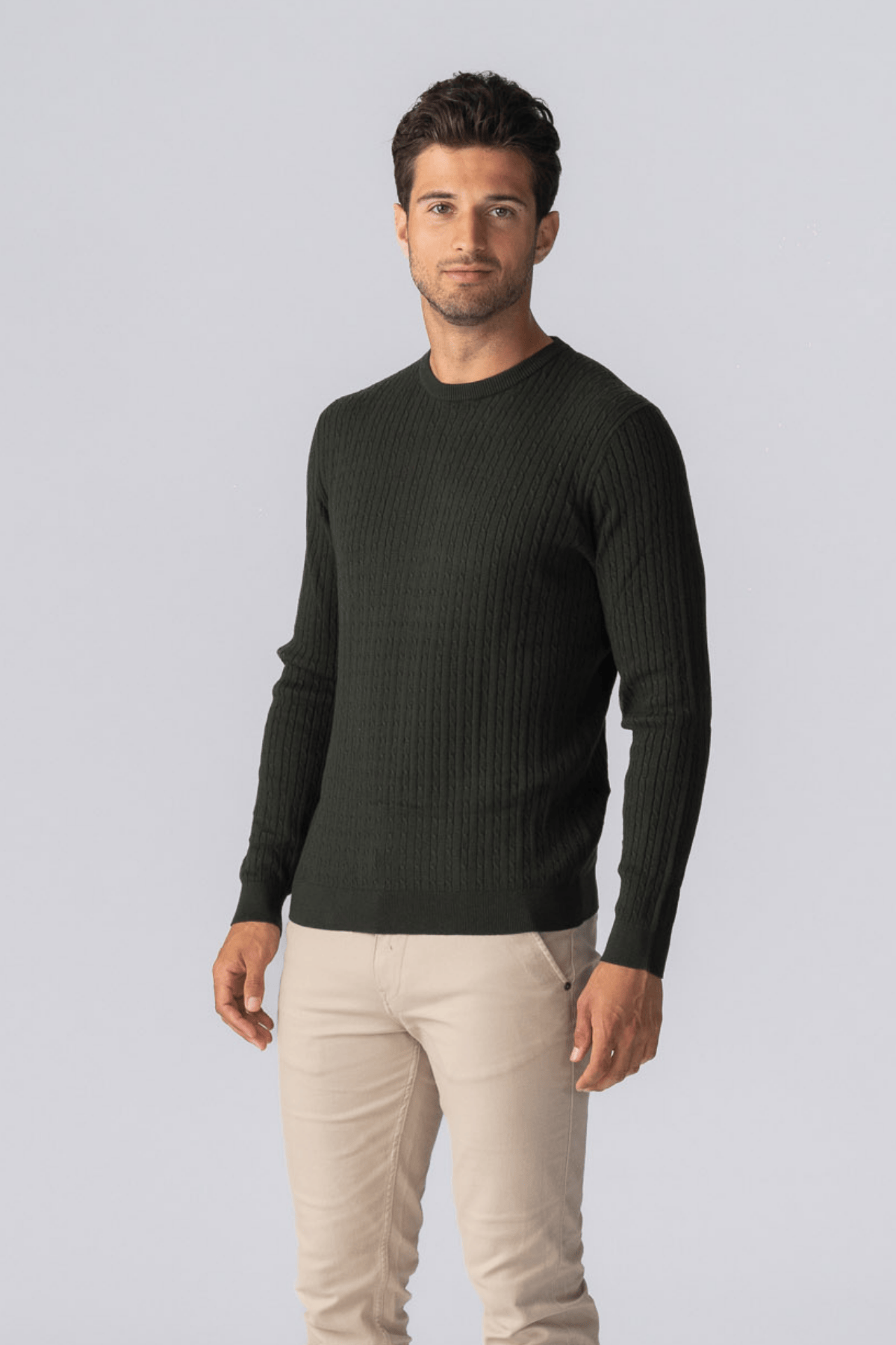 Thumbnail - Pullover mit Zopfmuster – Armee