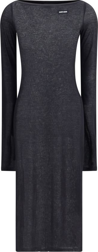 Langärmliges Boot-Ausschnitt Midi-Kleid