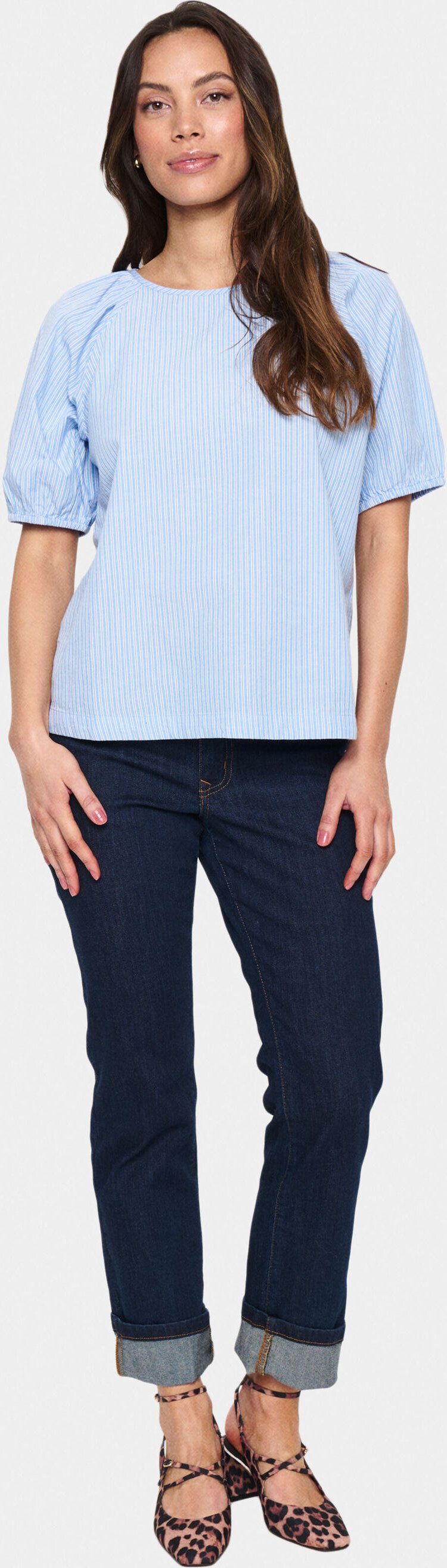 Bluse mit kurzem Ärmel, reguläre Passform, luftiges Blau-Eis-Streifen light blue