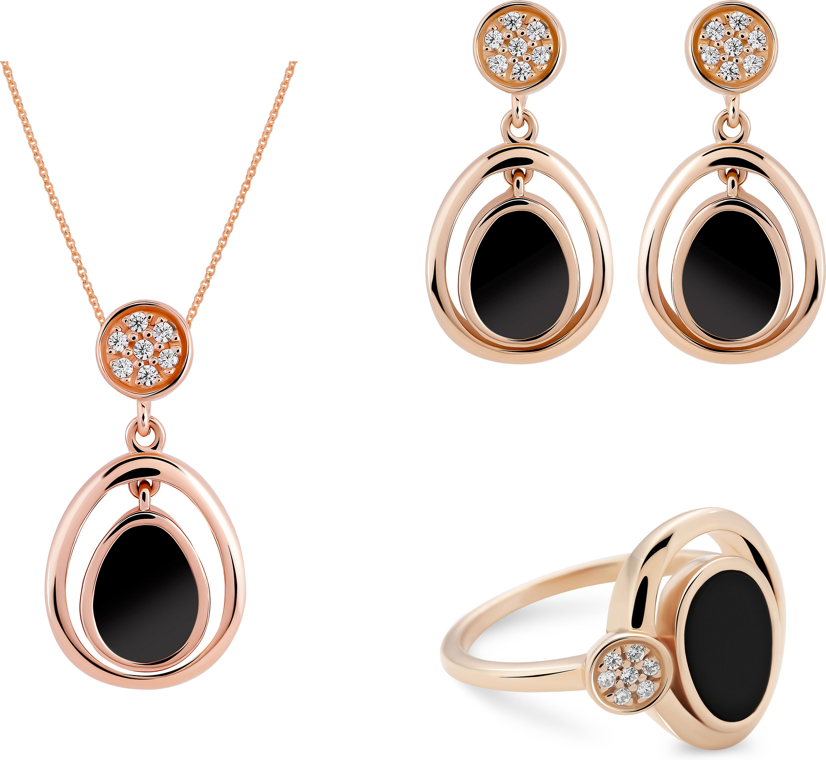 Orphelia 'Alda' Damen 925er Sterling Silber Set: Halskette + Ohrringe + Ring - Rose SET-7470