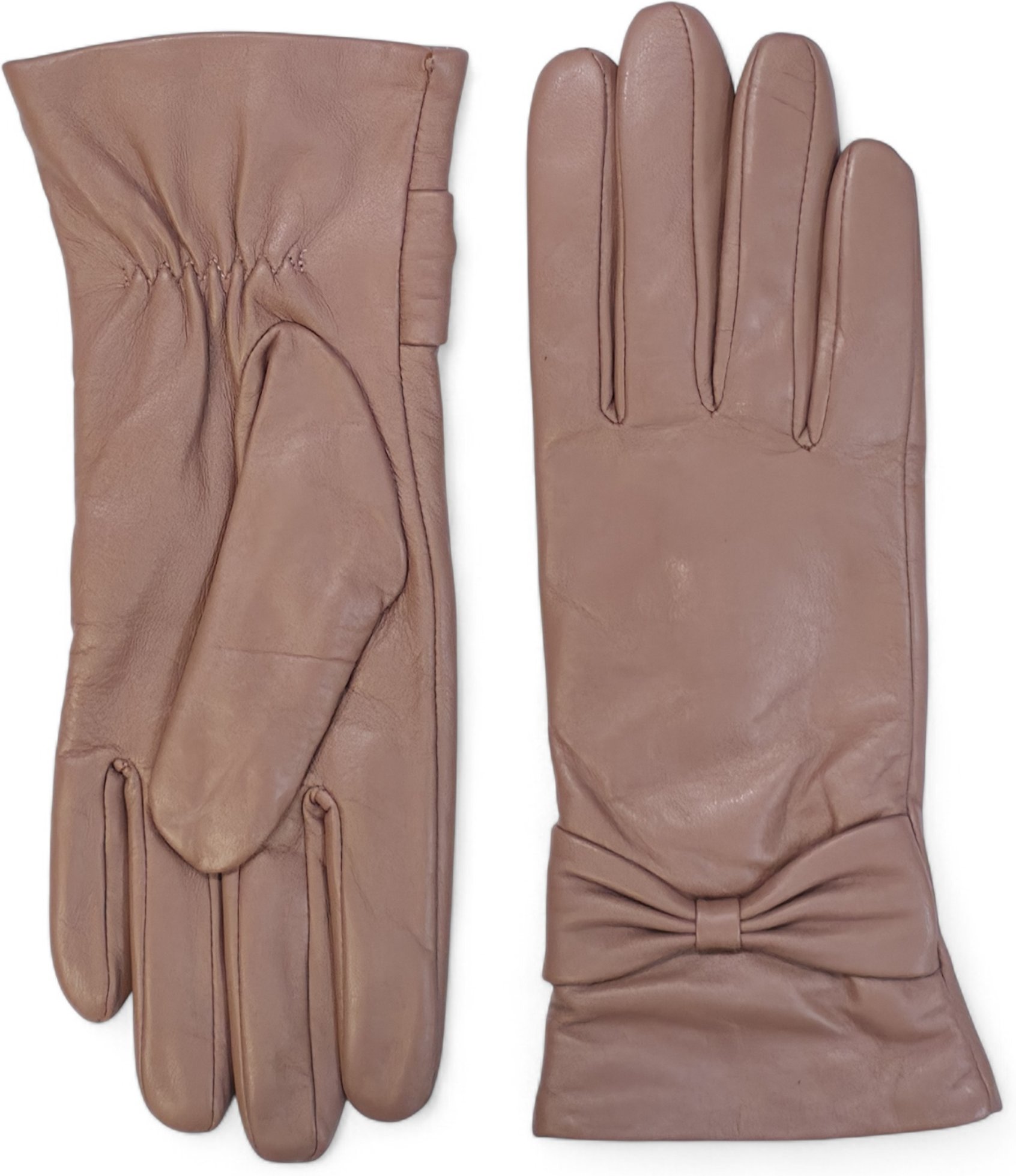 Damen-Fahrhandschuhe aus nudefarbenem, beigefarbenem italienischem Leder mit weichem Wollfutter und Schleifendesign für ...