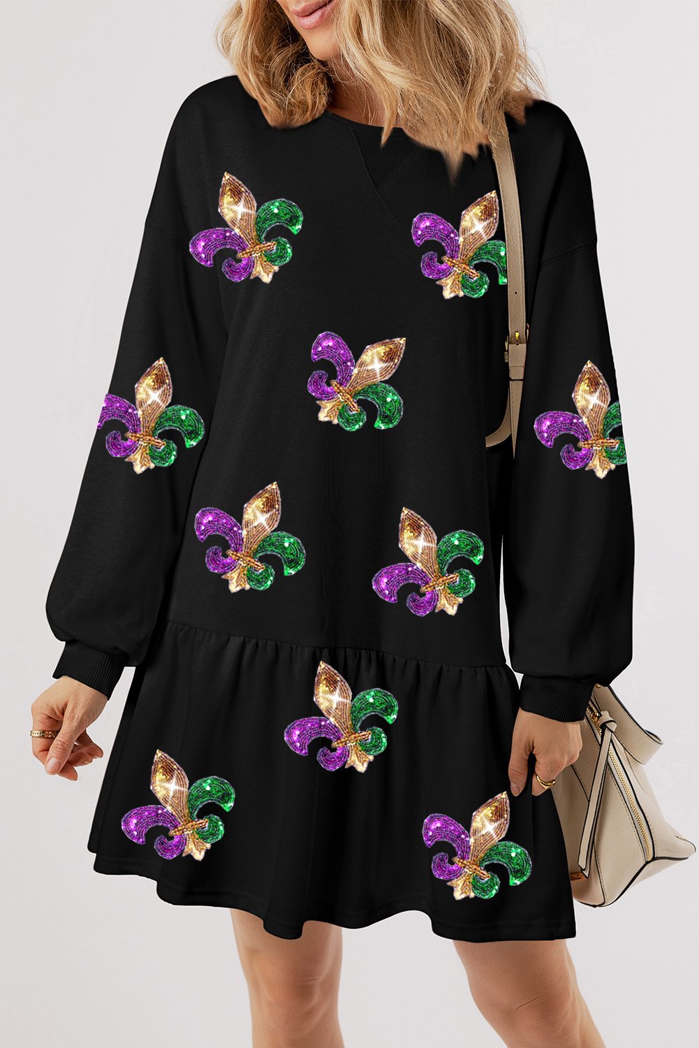 Pailletten Fleurdelis Minikleid