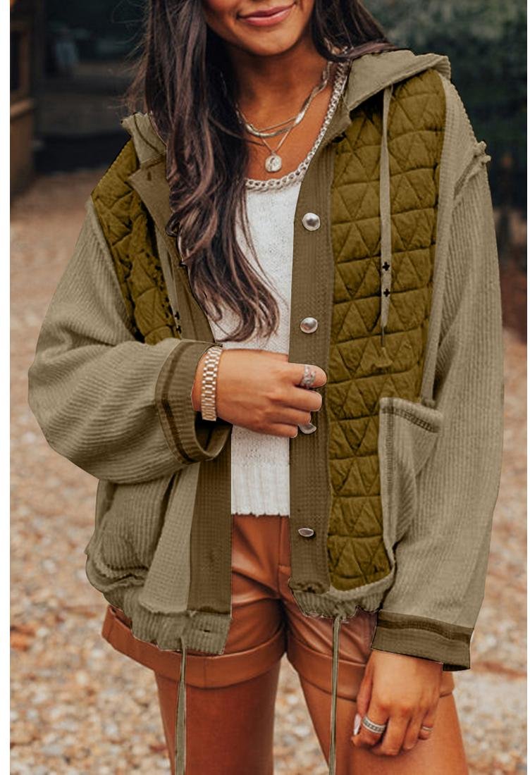 Thumbnail - Azura Exchange Dschungelgrün Geplottete Textur Patchwork Lockere Passform Kapuzenjacke