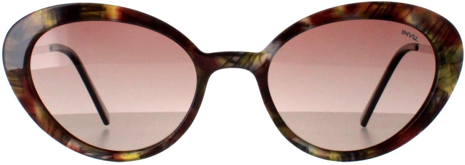 Thumbnail - INVU Oval Womens Cloud Brown Sage Tortoise Brown Polarized B2108