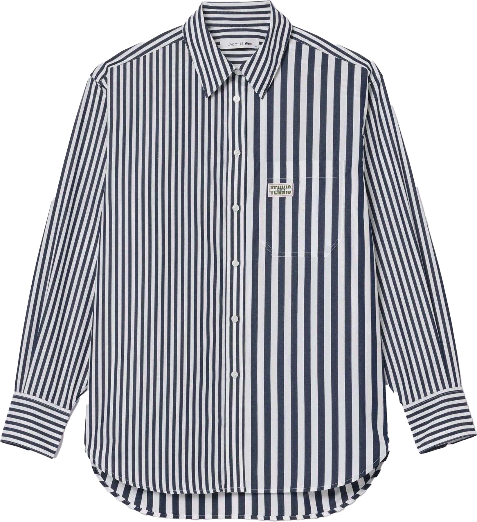 Lacoste - "Bandier" Hemd für Damen, Stripes, Baumwoll-Popelin, Langärmlig (Marine)