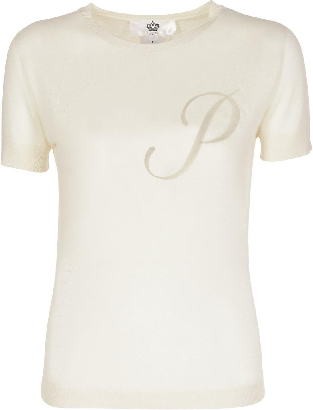 Seide und Kaschmir Kurzarm Rundhals-Pullover mit Buchstaben-Detail