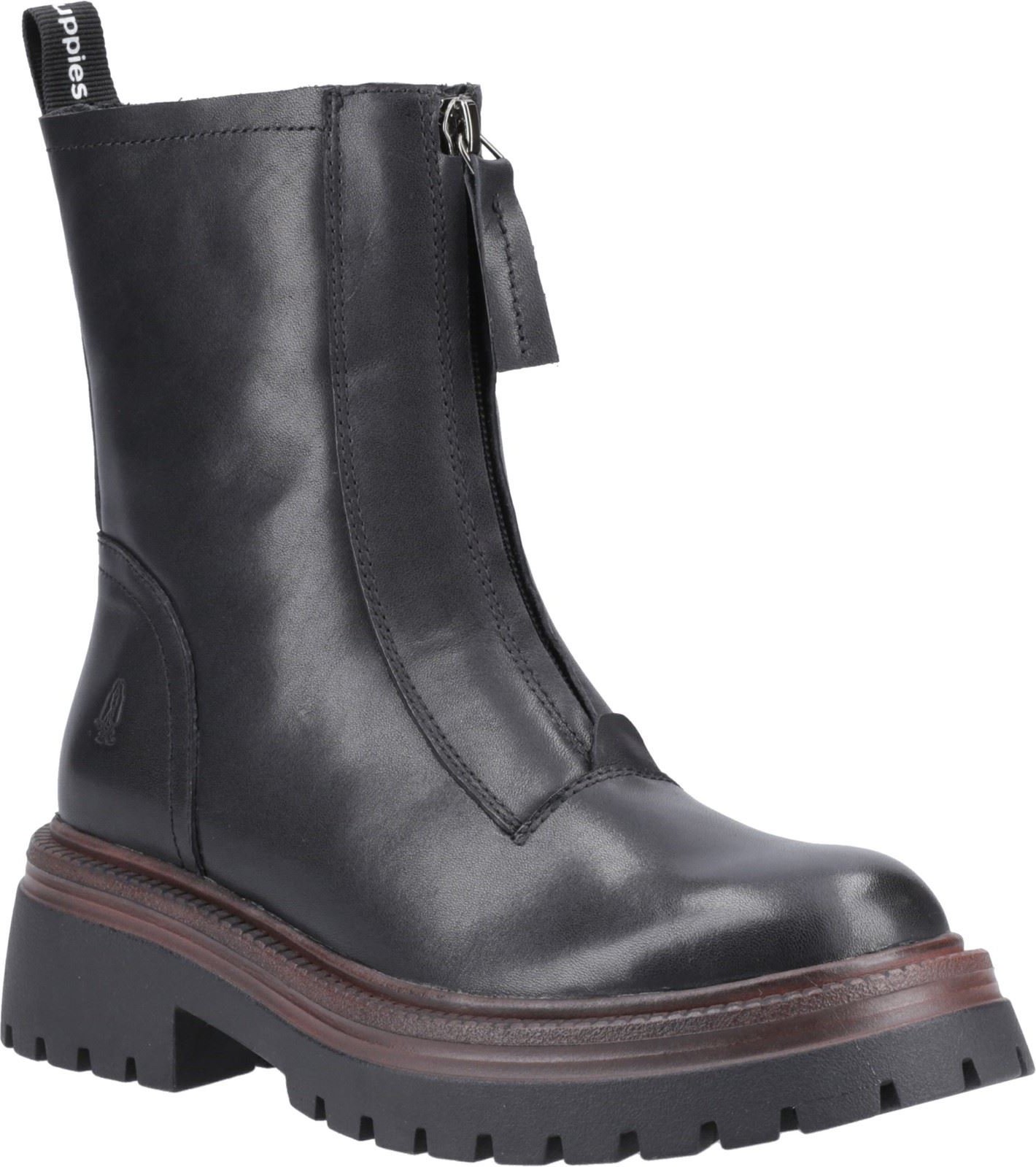 Hush Puppies Roxanna Damen Lederstiefel aus schwarzem Leder