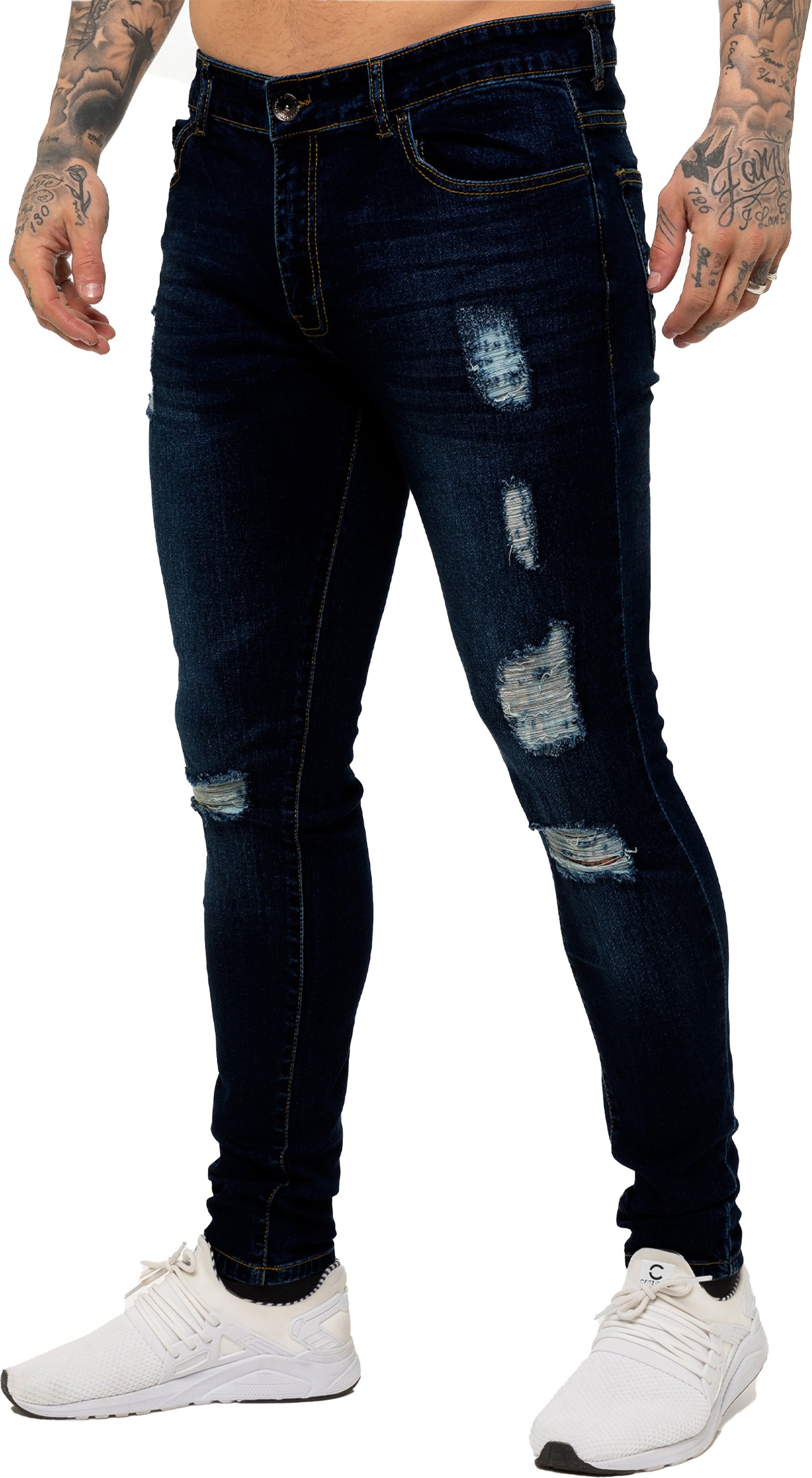 Enzo Herren Skinny Ripped Jeans